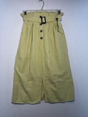 Sweet Salt Sm Yellow/Green Gingham Belted Skirt Cottage Core Feminine Straight